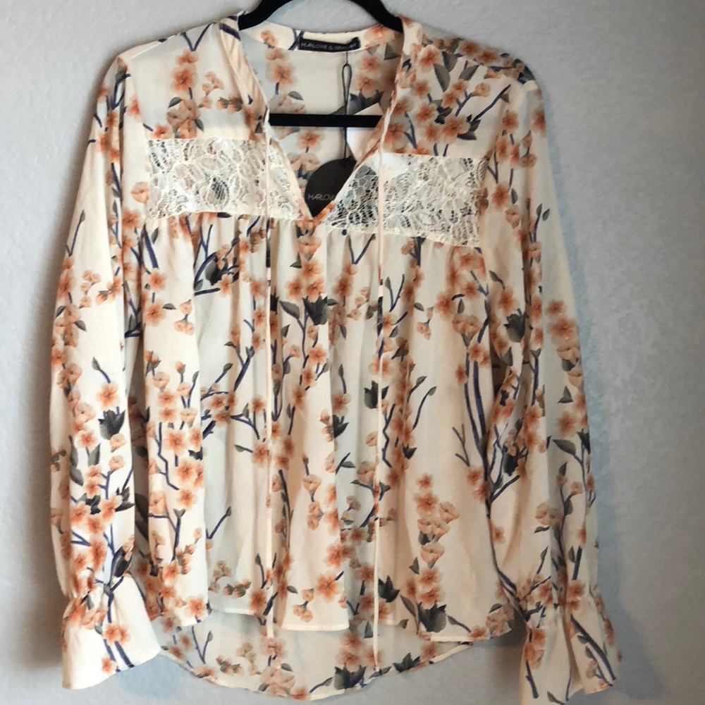 NWT Harlowe & Graham flower/branch blouse